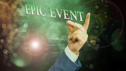 Word writing text Epic Event. Business photo showcasing pertaining to a long poetic composition centered upon a hero