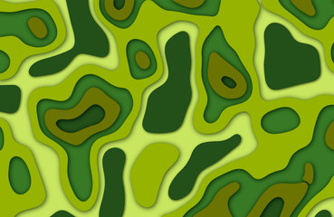 Paper cutout background. 3D layered objects. Design for branding, advertising for presentations, flyers, posters and invitations. The color scheme is green, light green, beige, khaki.