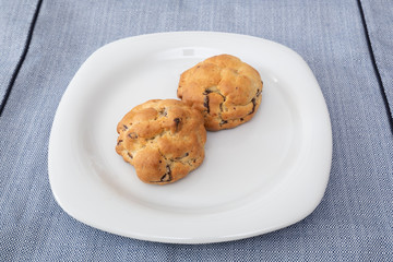 Chocolate cookies on wooden table