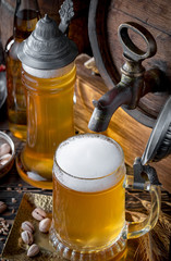 Light beer in a glass on the table