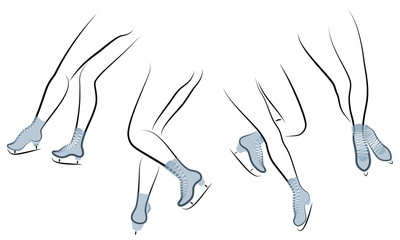 Collection. Silhouette of beautiful slender female legs in skates. Girl gymnast, lady dancing, figure skating. Vector illustration set © Nataliia