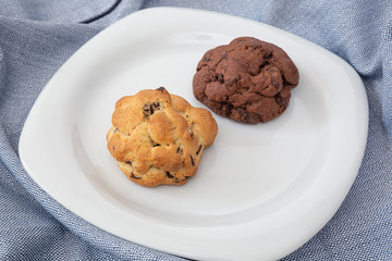 Chocolate cookies on wooden table