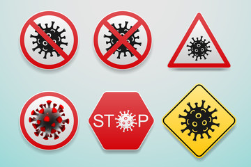 Pandemic stop Novel Coronavirus sign set
