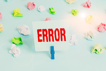Text sign showing Error. Business photo showcasing state or condition of being wrong in conduct...