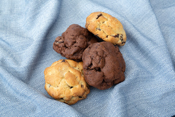 Chocolate cookies on wooden table
