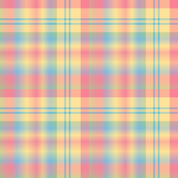 Seamless pattern in exquisite gradient blue, yellow and pink colors for plaid, fabric, textile, clothes, tablecloth and other things. Vector image.