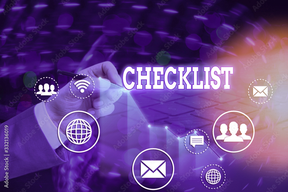 Poster writing note showing checklist. business concept for list items required things be done or points co