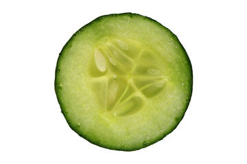 one slice of green fresh cucumber vegetable, , concept of healthy eating, veganism