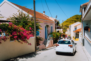 Vacation travel with rent car. Rental hired car in Assos town. Discover Mediterranean Islands....