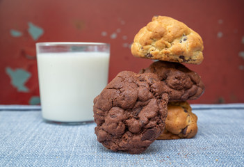Chocolate cookies on wooden table