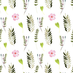 Watercolor background with spring flowering plants