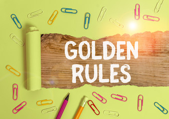 Word writing text Golden Rules. Business photo showcasing basic principle that should always follow...