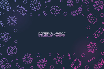 Fototapeta na wymiar Virus MERS-CoV vector concept colored illustration or frame in thin line style on dark background