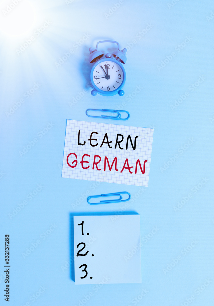 Poster text sign showing learn german. business photo text get knowledge or skill in speaking and writing g