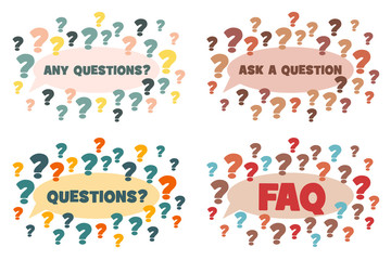 Colorful text frame with question marks. Stock vector illustration. Speech bubble Ask a question, FAQ, Any questions.