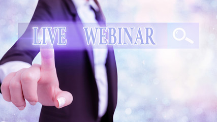 Writing note showing Live Webinar. Business concept for presentation lecture or seminar transmitted...