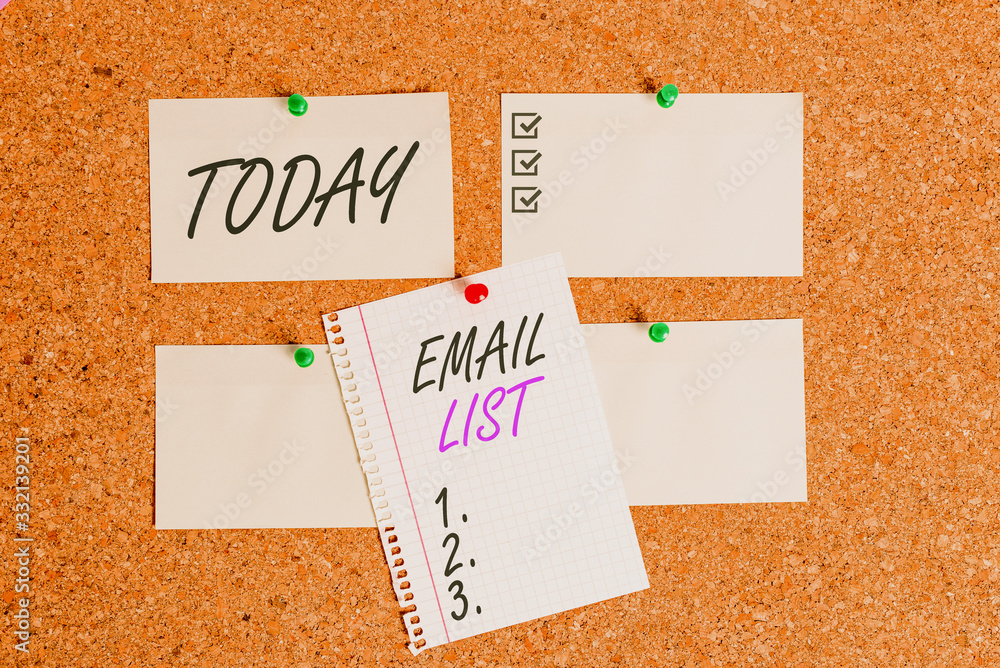 Poster writing note showing email list. business concept for widespread distribution of information to many