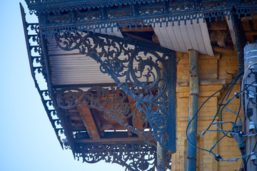 Element of the facade decoration of an old building in Astrakhan, Russia