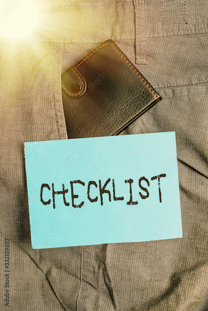 Poster handwriting text checklist. conceptual photo list items required things be done or points considered