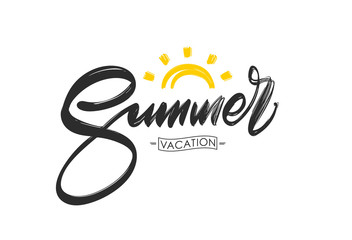 Brush type lettering composition of Summer Vacation on white background.