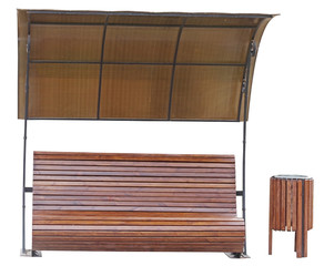  Park bench and trash can isolated on white