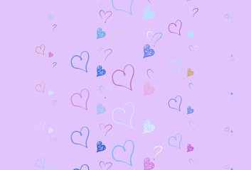 Light Multicolor vector background with Shining hearts.