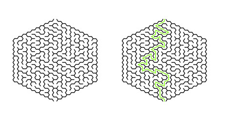 Hexagonal maze of size 20 with solution