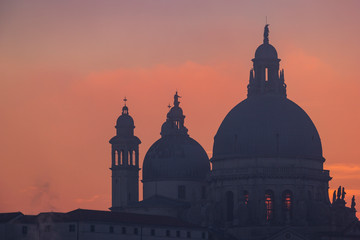 View to the Santa Maria della Salute during sunset, Venice, Italy