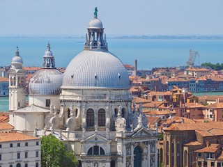 Aerial view of the Basilica della Salute in Venice in Italy