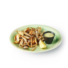 The restaurant's menu dish, a delicious snack for beer. Restaurant serving of the dish. A look from above