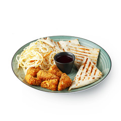 The restaurant's menu dish, a delicious snack for beer. Restaurant serving of the dish. A look from above