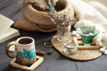 Still life in a cozy room with a beautiful Cup.