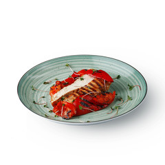 The restaurant's menu dish, a delicious snack for beer. Restaurant serving of the dish. A look from above