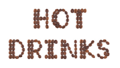 High resolution roasted coffee beans in letters