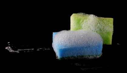 Foam and sponge, bubble isolated on black, with clipping path texture and background 