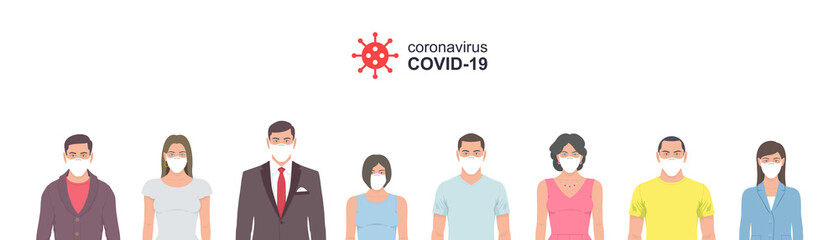Group of People in protective medical face masks. Coronavirus COVID-19 virus. isolated on white background