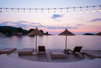 relaxing evening on sea shore in Ksamil in Albania