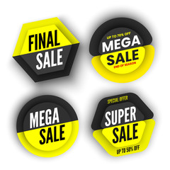 Set of black and yellow sale banners. Vector illustration.