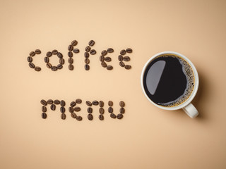 Roasted coffee beans arranged in letters