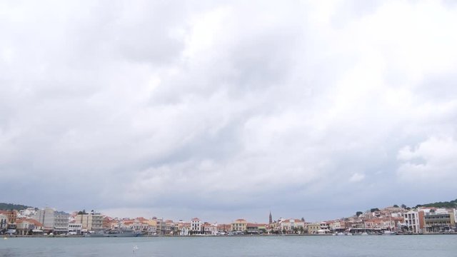 Lesbos island skyline and old building across horizon viewpoint