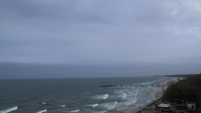 rough Baltic sea in Kolobrzeg seen from high altitude