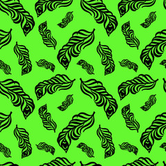seamless pattern in monochrome colors, stylized feathers, wallpaper ornament, wrapping paper