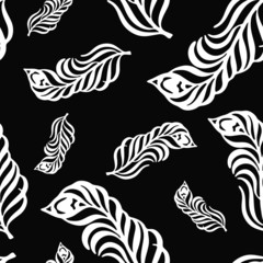 seamless pattern in monochrome colors, stylized feathers, wallpaper ornament, wrapping paper