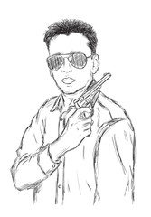 Fototapeta na wymiar Criminal Mafia or Gangster with gun and sunglasses - Vector Illustration