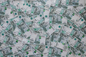 background of Russian rubles thousandths of bills front side