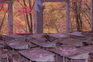 Abandoned and destroyed classroom