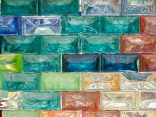Closeup of colorful glass blocks on the island of San Giorgio in Venice