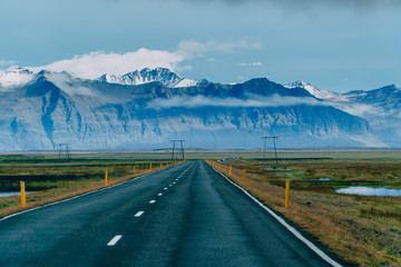 The road going over the horizon, Icelandic landscape.