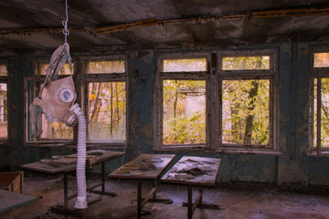Hanging mask in the kindergarten of Prypiat