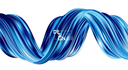 Abstract banner background with 3d twisted blue flow liquid shape. Acrylic paint design